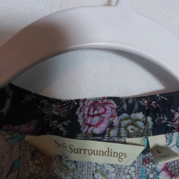 Soft Surroundings Milarepa Silk Puff Long Sleeve Floral Button Front Blouse Sz L - Picture 5 of 11